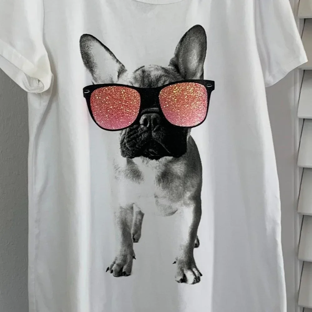 JUSTICE, Girls, French Bulldog T-Shirt, White, Size 12